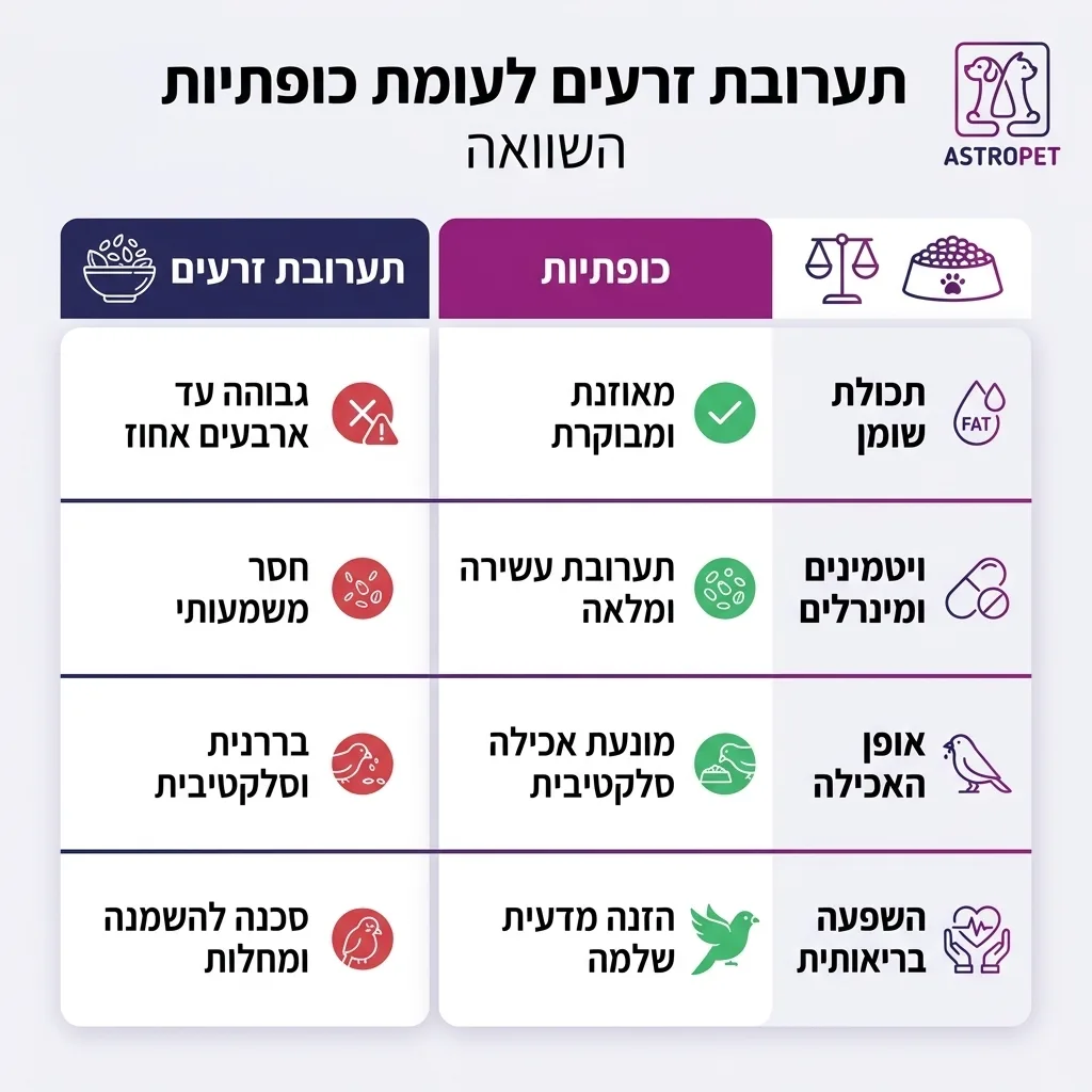 אינפוגרפיקה — תערובת זרעים לעומת כופתיות: השוואה בין תערובת זרעים, כופתיות