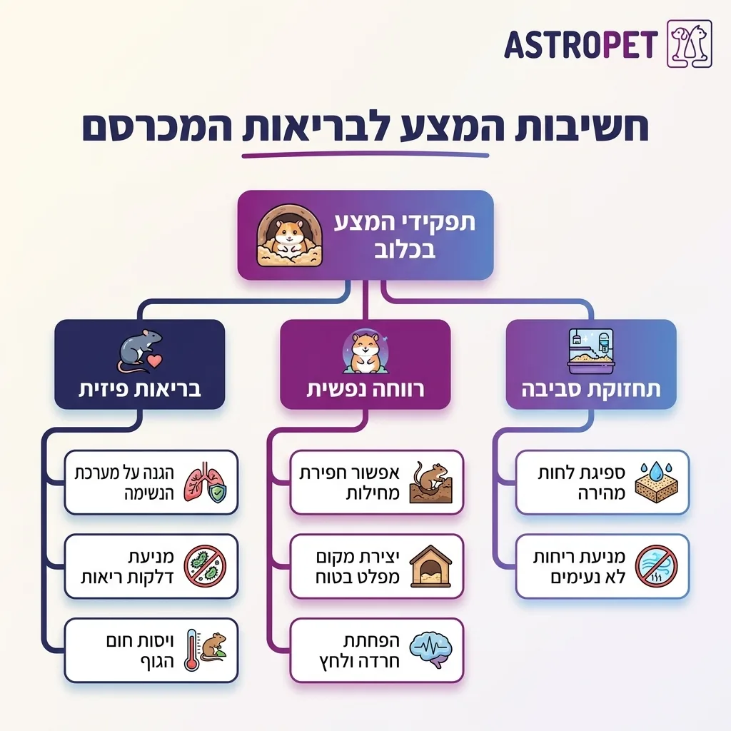 אינפוגרפיקה — חשיבות המצע לבריאות המכרסם: תפקידי המצע בכלוב